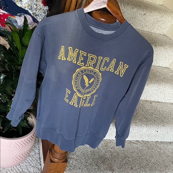 American Eagle Outfitters Oversized Blue Gray Fall Crewneck Sweater - Picture 6 of 13